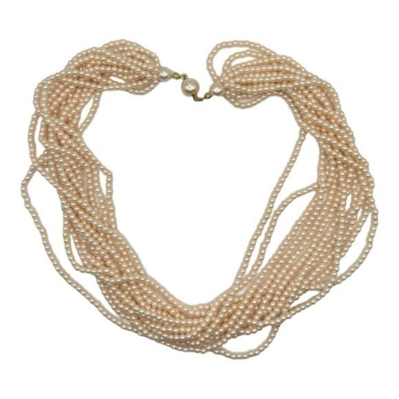 Vintage 80s, 10 Strand Pink Rose Seed Bead Necklace 9.5” Long - Picture 9 of 10